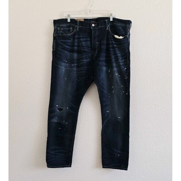 New-Polo Ralph Lauren Mens Sullivan Slim Paint Distressed Blue Denim Jeans 42x32 - Picture 11 of 11